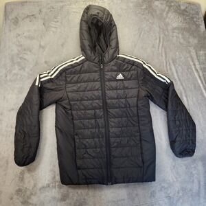 Adidas Jacket Boys XL Black Essentials 3 Stripes Insulated Hooded Hybrid Logo